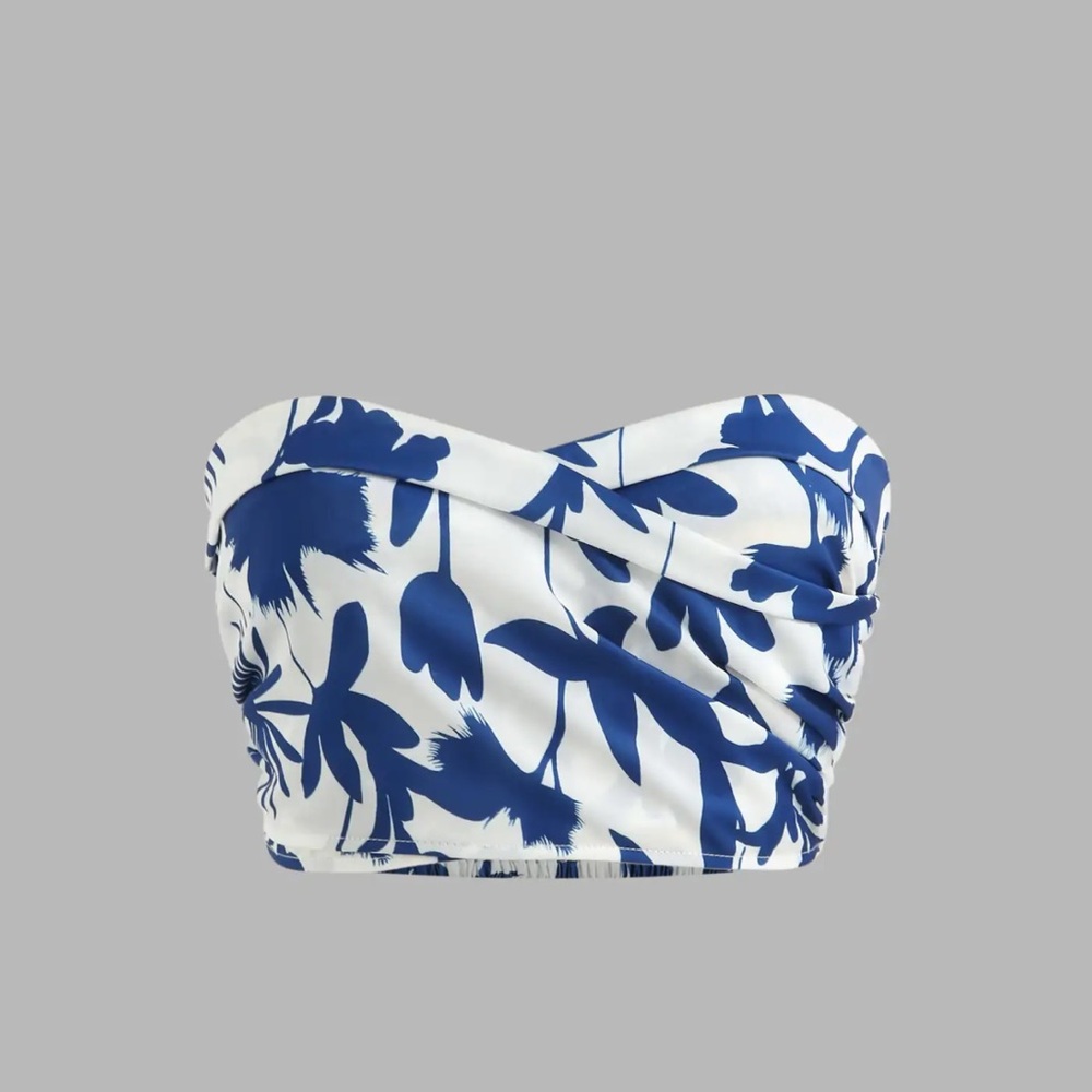 Cider Blue and White Floral Crop Top